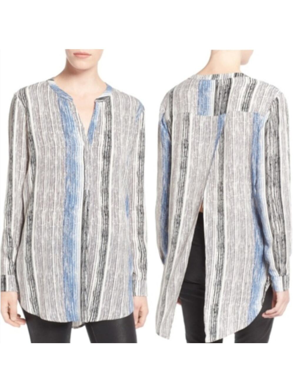 2/$30 ASTR Split Back Popover Tunic Top Blue Striped Size M